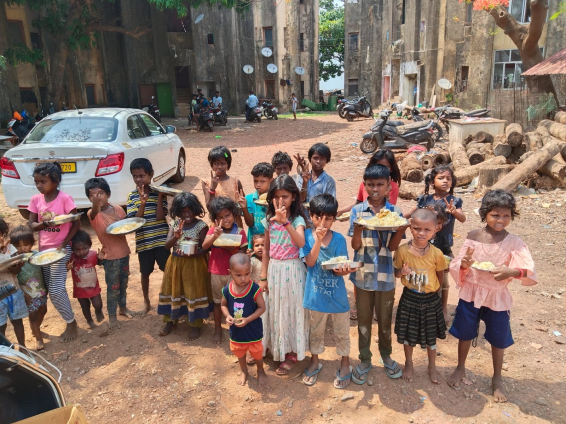Children gathered in a street community