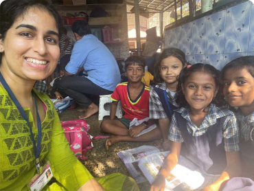 Children with a volunteer